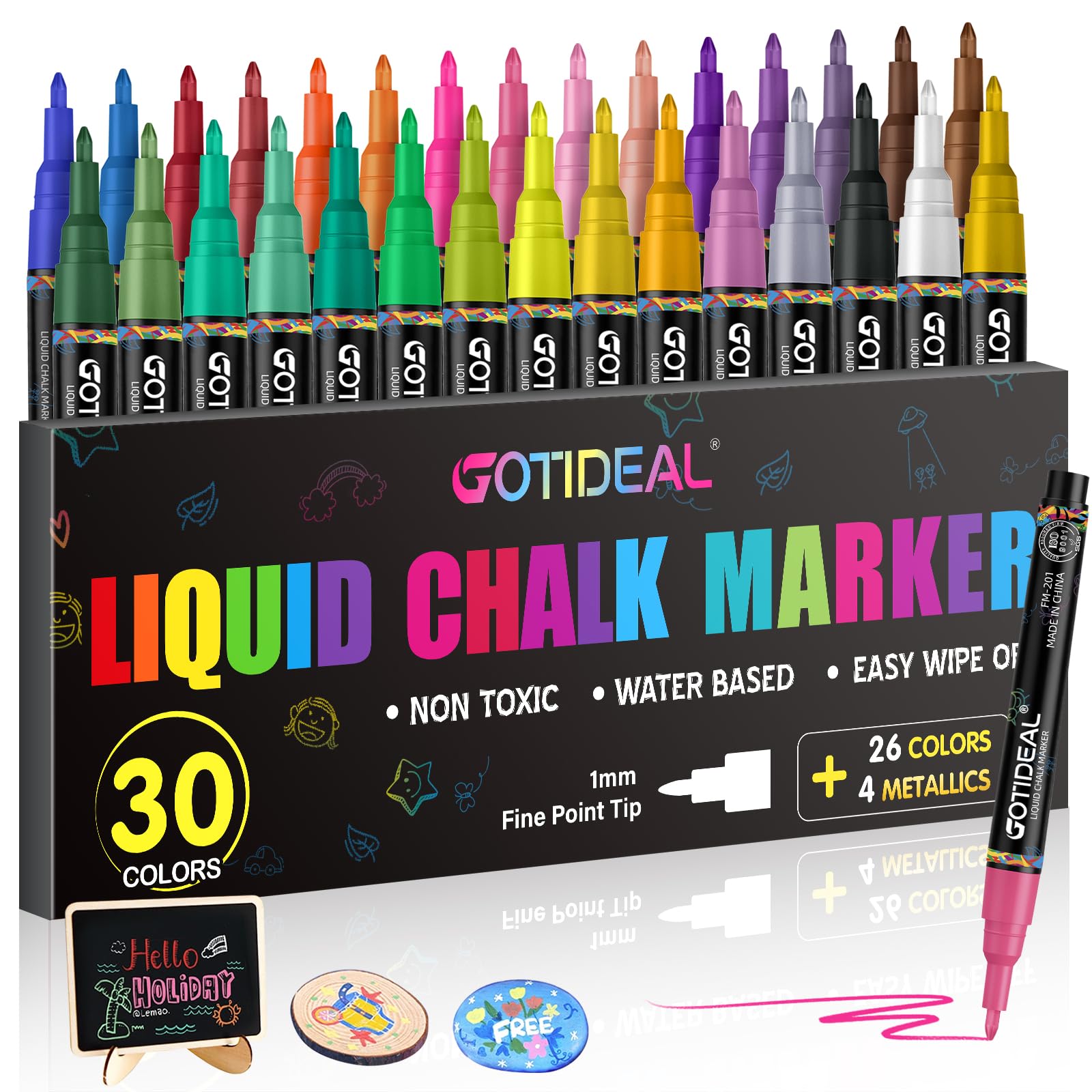 Photo 1 of GOTIDEAL Chalk Markers,Fine Tip Liquid Chalk Markers for Blackboard Chalkboard Calendar Glass Neon Pens, Washable Window markers Paint and Drawing for Car, Auto, Bistro,Mirror Wet Erase 30 Colors