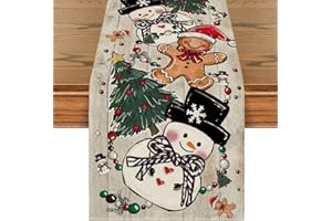 Artoid Mode Wood Snowman Gingerbread Xmas Pine Merry Christmas Table Runner, Seasonal Winter Kitchen Dining Table Decoration for Home Party Decor 13x72 Inch