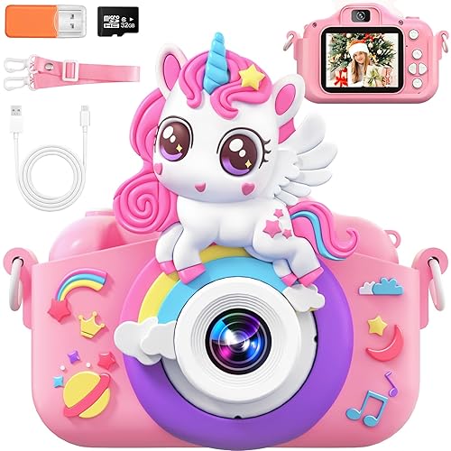 Gontence Kids Camera, Kids Digital Camera for Girls, 48MP Toddler Camera with 2.0 Inch Screen | 32GB SD Card | 1080P HD Video, Toys Gift for 3 4 5 6 7 8 9 10 11 12 Year Old