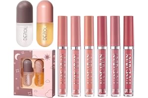 ARINDAR DEROL Lip Plumper Set,Natural Lip Plumper and Lip Care Serum,Lip Enhancer for Fuller,6Pcs Matte Liquid Lipstick Makeup Set, Matte liquid Long-Lasting Wear Non-Stick Cup Not Fade Waterproof Lip Gloss