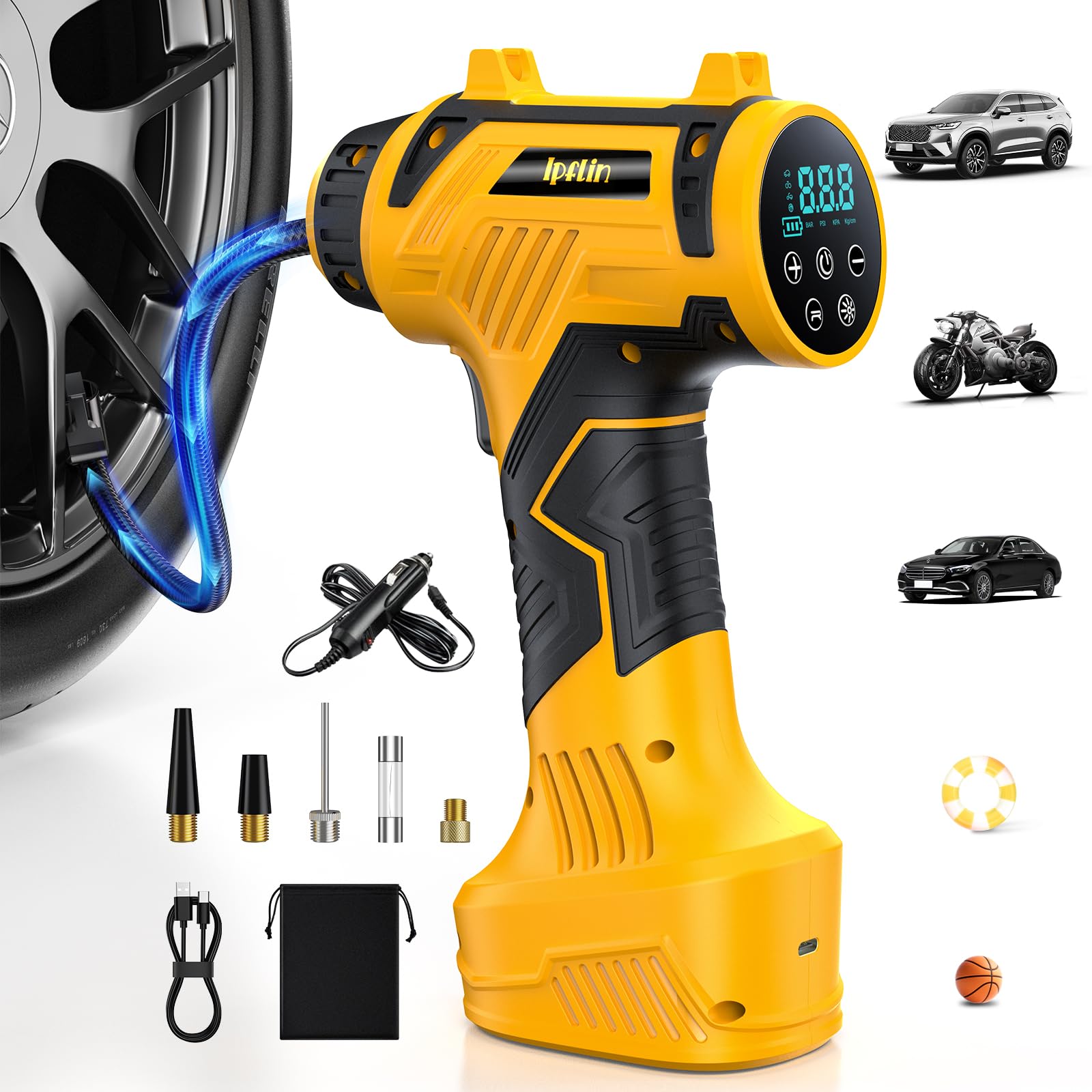 Photo 1 of Tire Inflator Portable Air Compressor Built-in Battery - Corded/Cordless Tire Inflator - 9600 mAh & 12V DC, 2X Faster Inflation Handheld Air Compressor, 160PSI Air Pump for Car, SUV, Motorcycle, Ball