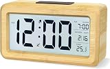 aboveClock Digital Alarm Clock Beech Wood Bedside Clock Large LCD Temperature 3 view 1