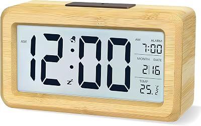 aboveClock Digital Alarm Clock Beech Wood Bedside Clock Large LCD Temperature 3