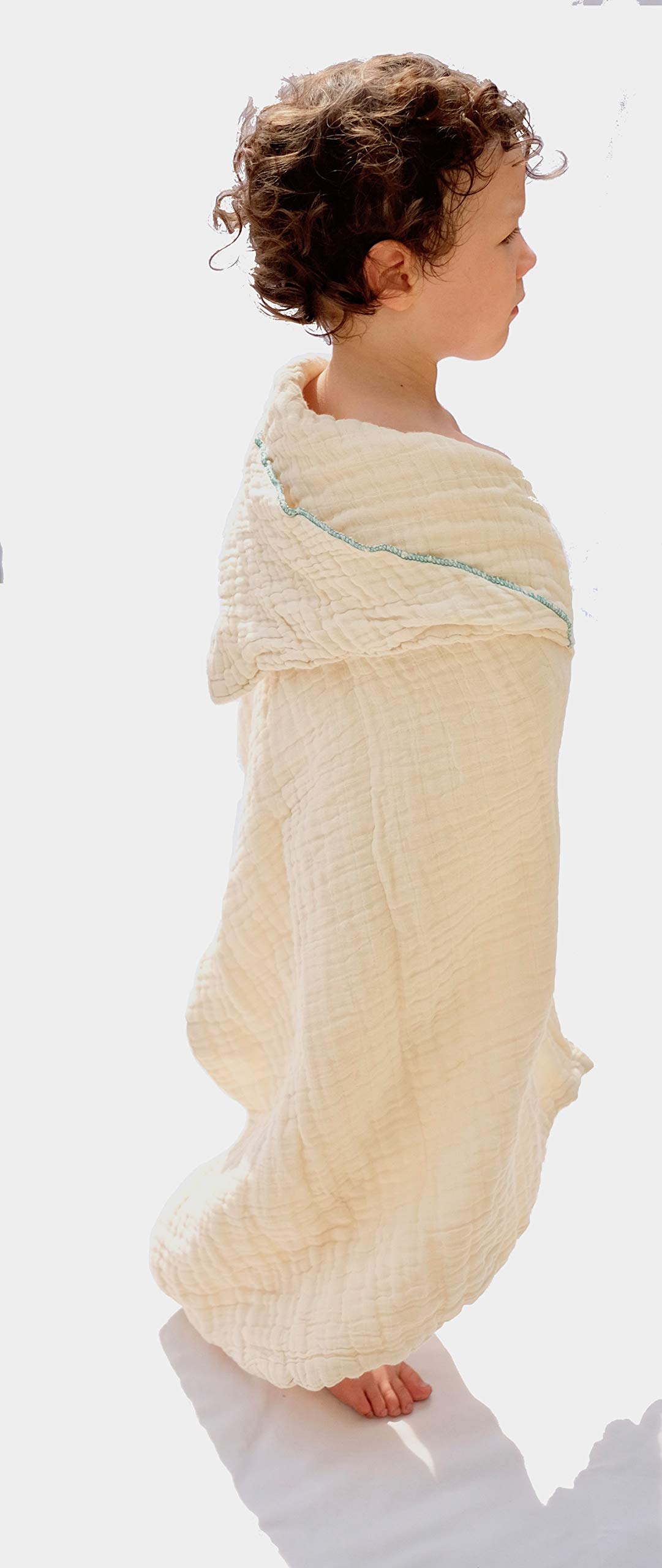 Large Organic Hooded Towel, Natural Cotton. Eco Baby Gift. 0-5yrs. Blue.