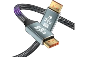 VisionSync Displayport Cable 2.1,16K DP Cable[16K@60Hz,8K@120Hz,4K@240Hz 165Hz],80Gbps, Display Cables Compatible with FreeSync G-Sync HDR10 HDCP 3D DSC 1.2a Gaming Monitor,TV,PC(10FT)