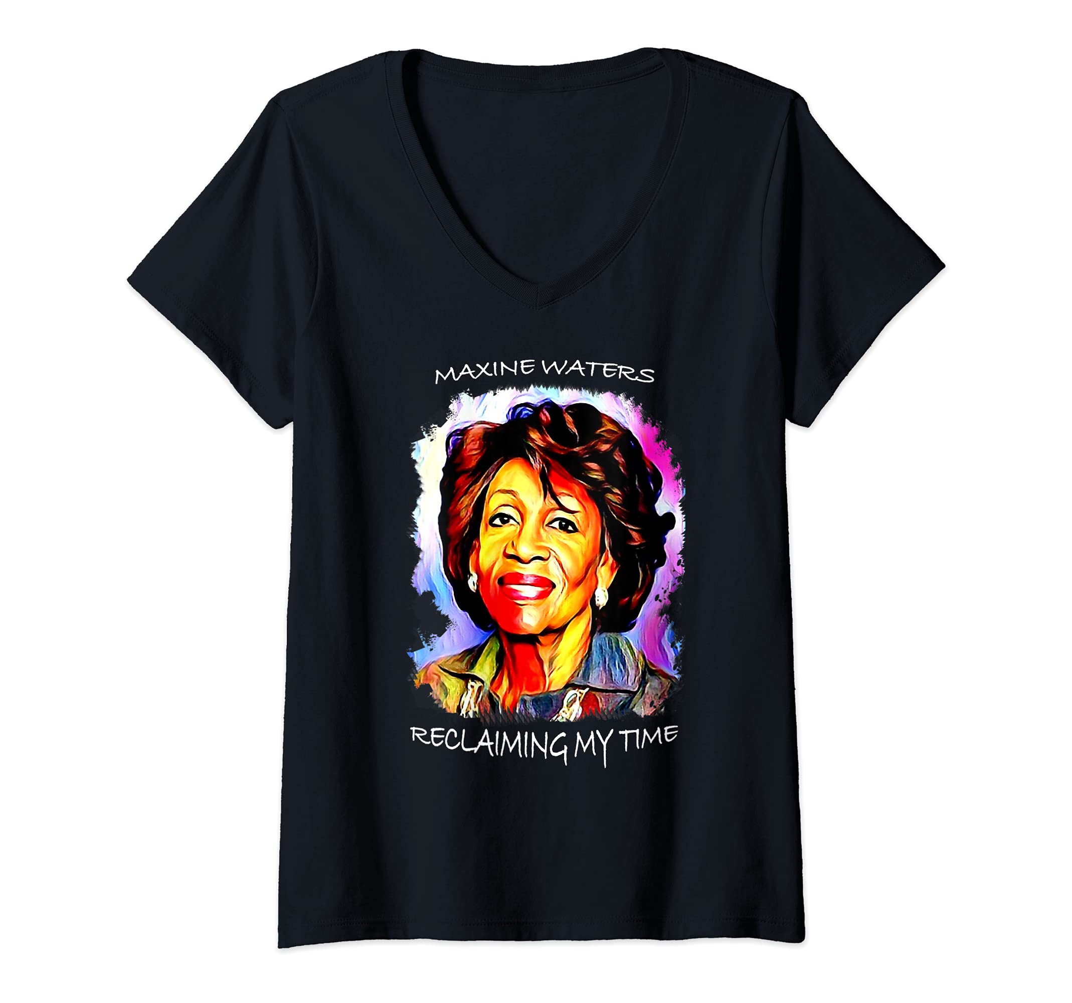 Womens Reclaiming My Time Black History Month Maxine Waters Quote V-Neck T-Shirt
