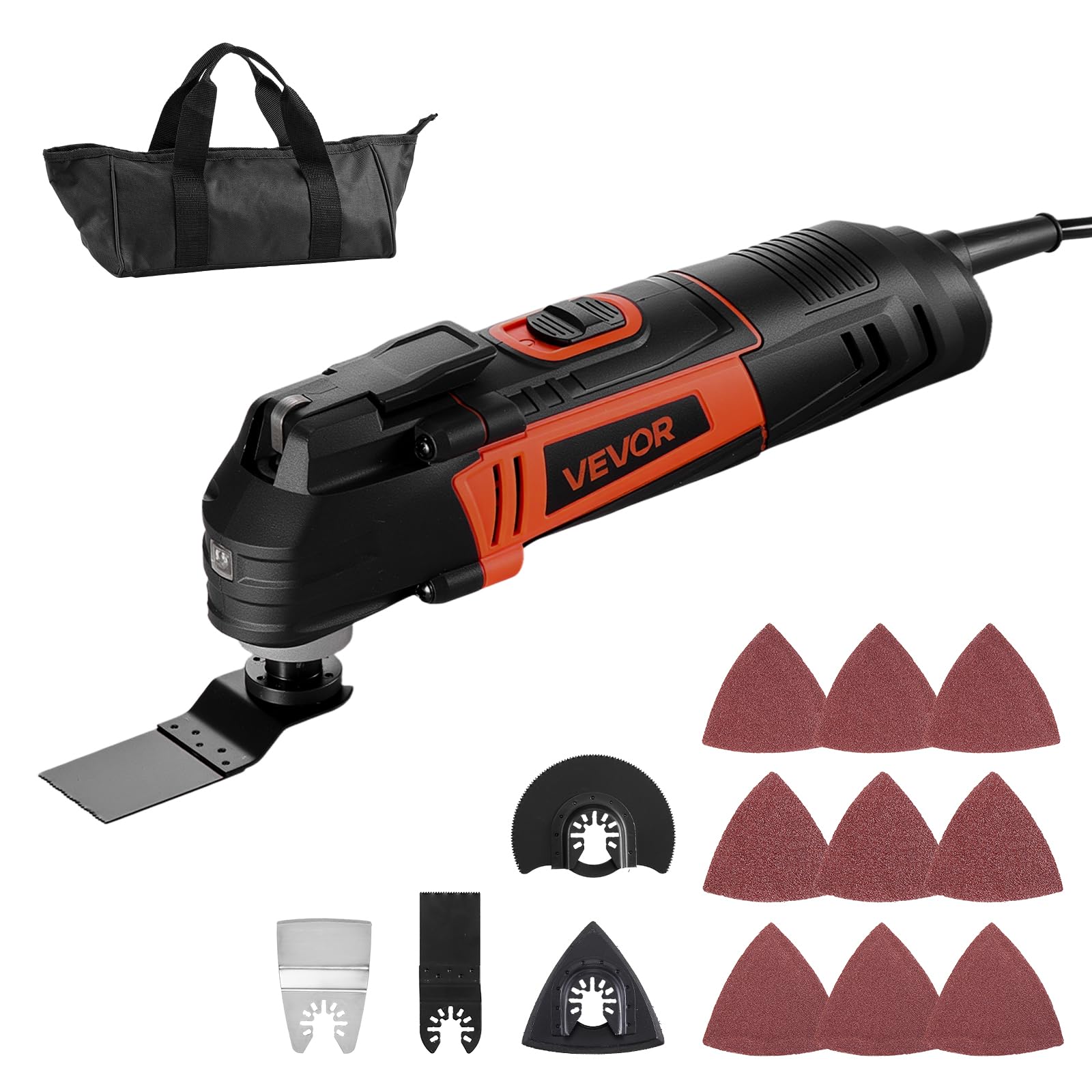 Photo 1 of VEVOR Oscillating Tool Multitool, 4Amps Electric Oscillating Multi Tool Corded with 6 Variable Speeds 7000-19000 OPM, 3.2° Oscillating Angle, 13PCS Saw Accessories, LED Work Light & Tool Bag