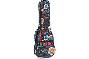 CloudMusic Ukulele Case Gig Bag Padded Backpack For Soprano 21" Inch(Soprano, Colourful Flowers In Black)