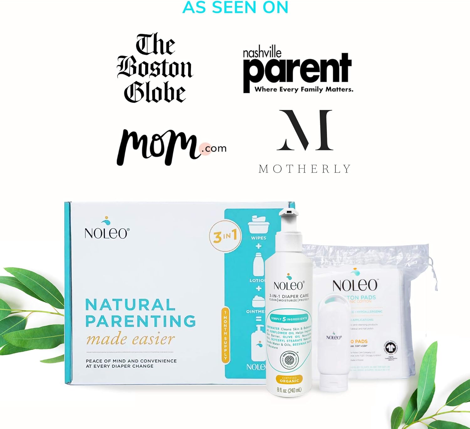 3 in 1 Certified Organic and EWG Verified Diaper Care, Baby Care Skin Cleanser, Rash Cream, Moisturizing Lotion - NOLEO (Baby Box): Health & Personal Care