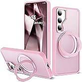 Zalinbo for Samsung Galaxy S25 Case with 360°Rotatable Magnetic Ring Stand Compatible with Mag-Safe Military Protection Shockproof Matte Translucent Phone Cases for Samsung Galaxy S25,Pink
