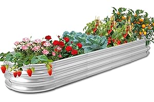 Homdox Oval Wave 8 * 2 * 1FT Galvanized Raised Garden Bed, Creative Outdoor Raised Garden Planter Box for Vegetable Flower Fruit, Universal Metal Garden Bed for Home Yard Garden Lawn, Sliver