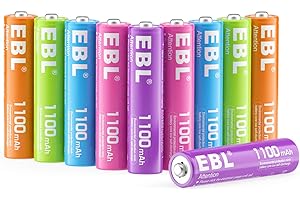 EBL Rechargeable AAA Batteries 10 Pack High Capacity 1100mAh (10 Pack- 2 * 5 Color in One Box) 1.2V Ni-Mh Triple AAA Battery ProCyco Technology