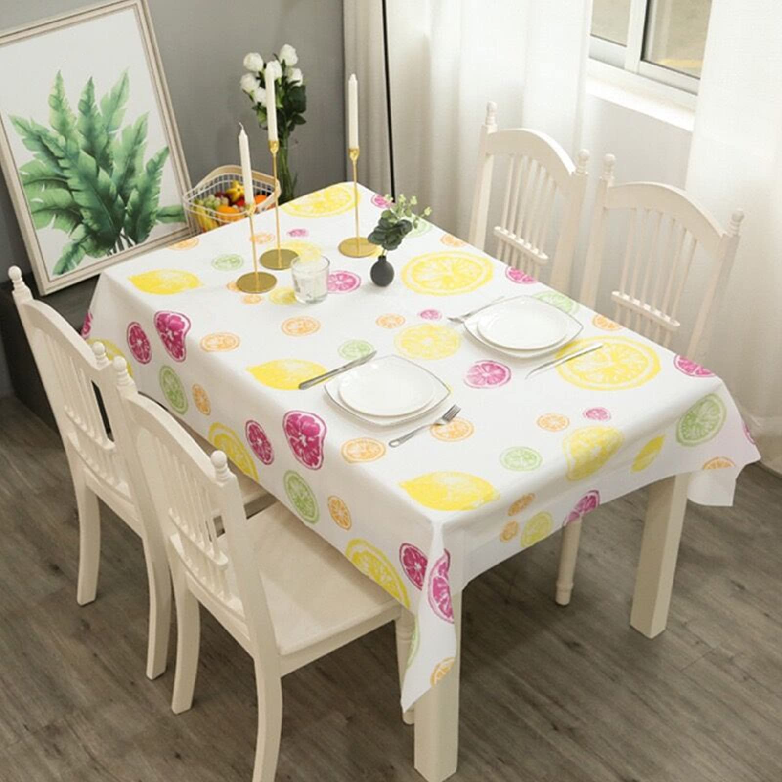Aisszhao 137 * 180cm Wipe Clean PVC Tablecloth,Rectangular Large Easy Care Table Cover Reusable Table Cloth for Holiday Dinner Outdoor Picnic (Lemon) — image 1