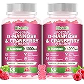 2 Pack Liposomal D-Mannose Gummies 4000mg Complex Cranberry Supplement 1500mg &amp; Hibiscus,High-Potency Formula for Women Urinary Tract, Immune Support,Liver &amp; Bladder Flush Cleanse Wellness Supplement