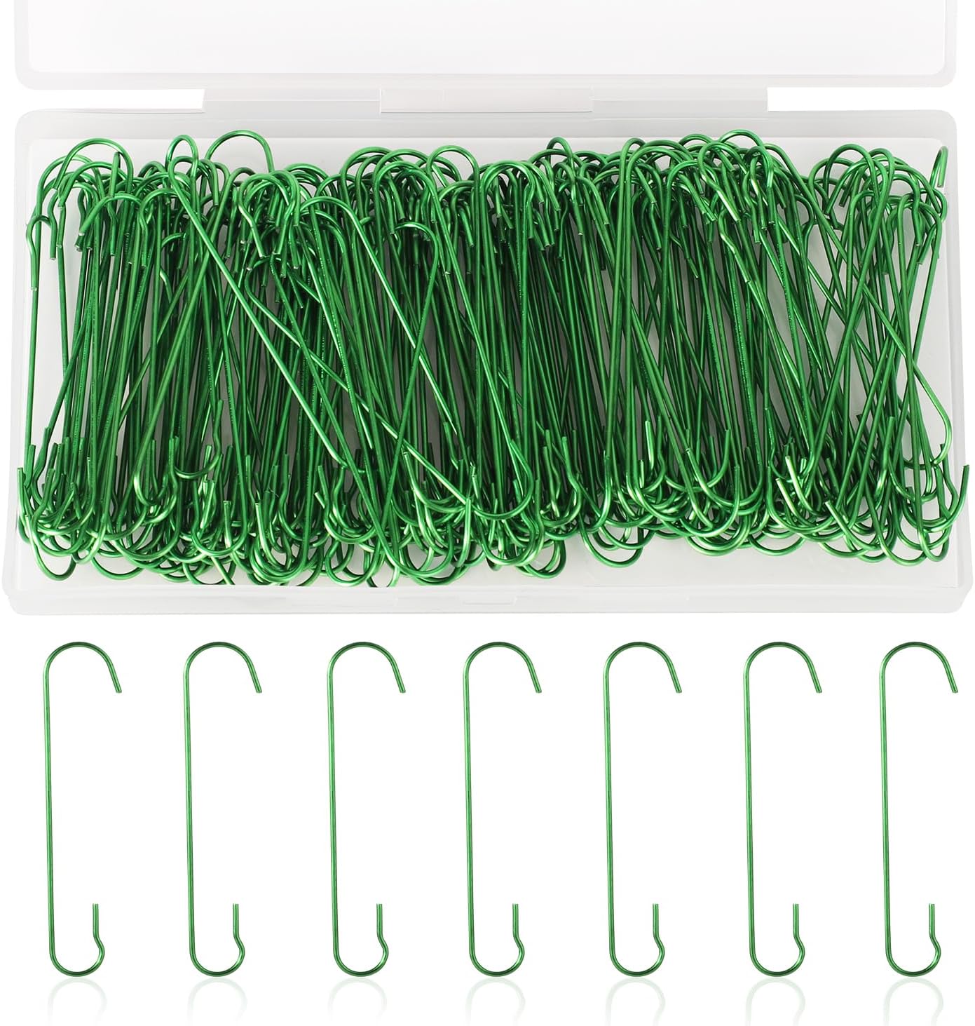Ornament Hooks - SAVITA 200pcs Christmas Ornament Hooks, 2.4x0.5 inch C Shaped Christmas Tree Ornament Hooks with Storage Box Bendable Metal Hooks Ornament Hangers Hooks for Christmas Decoration (Green)