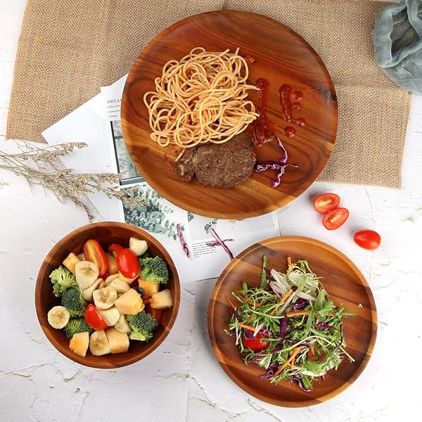 AIDEA WOOD DINNERWARE SET 12PCS ACACIA WOOD TABLEWARE SET, DISHES SET FOR 4