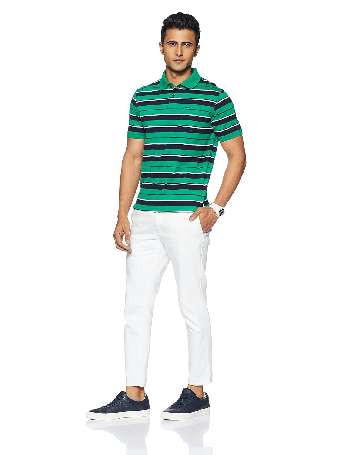 peter england men's striped regular fit synthetic polo