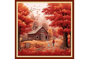 Disxvivy Cross Stitch Stamped Full Embroidery Kits DIY 11CT Cotton Thread Printed DIY Needlepoint Kits Craft Needlework Set Cross-Stitch Stamped Sets-Late autumn 18x18 inch