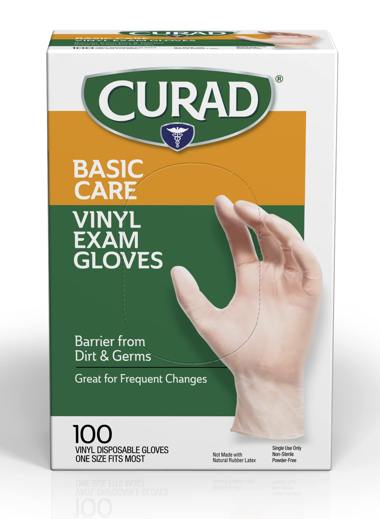 Curad Basic Care Vinyl Exam Gloves, Disposable, One