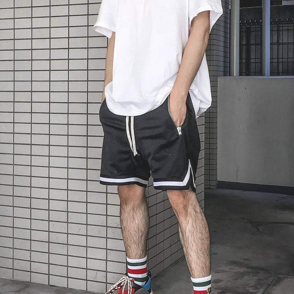 UOFOCO Men's Fashionable Solid Color Elastic Drawstring Shorts Casual Mesh Pocket Sports Short Pants | 