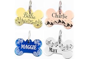 Dog Tags Personalized for Pets,Multiple Shapes and Colors,Custom Engraved Dog Cat Name Tags with Contact Information,Stainles