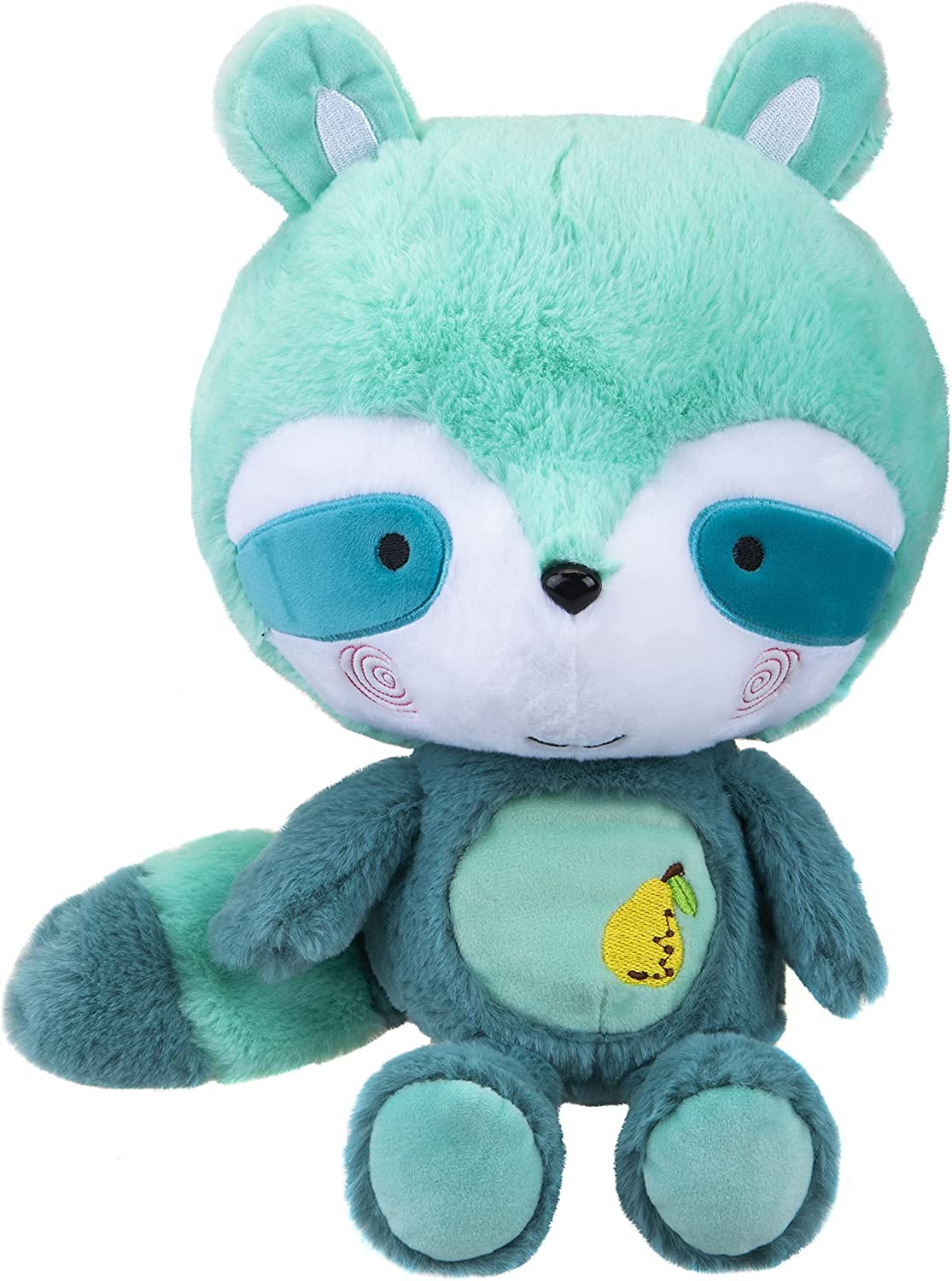 PMS - Raccoon Pear Scented Plush - Super Soft & Fluffy Turquoise 26cm Fruity Enchanted Forest Animal Brightly Coloured Sensory Cuddly Toy - Scentsations
