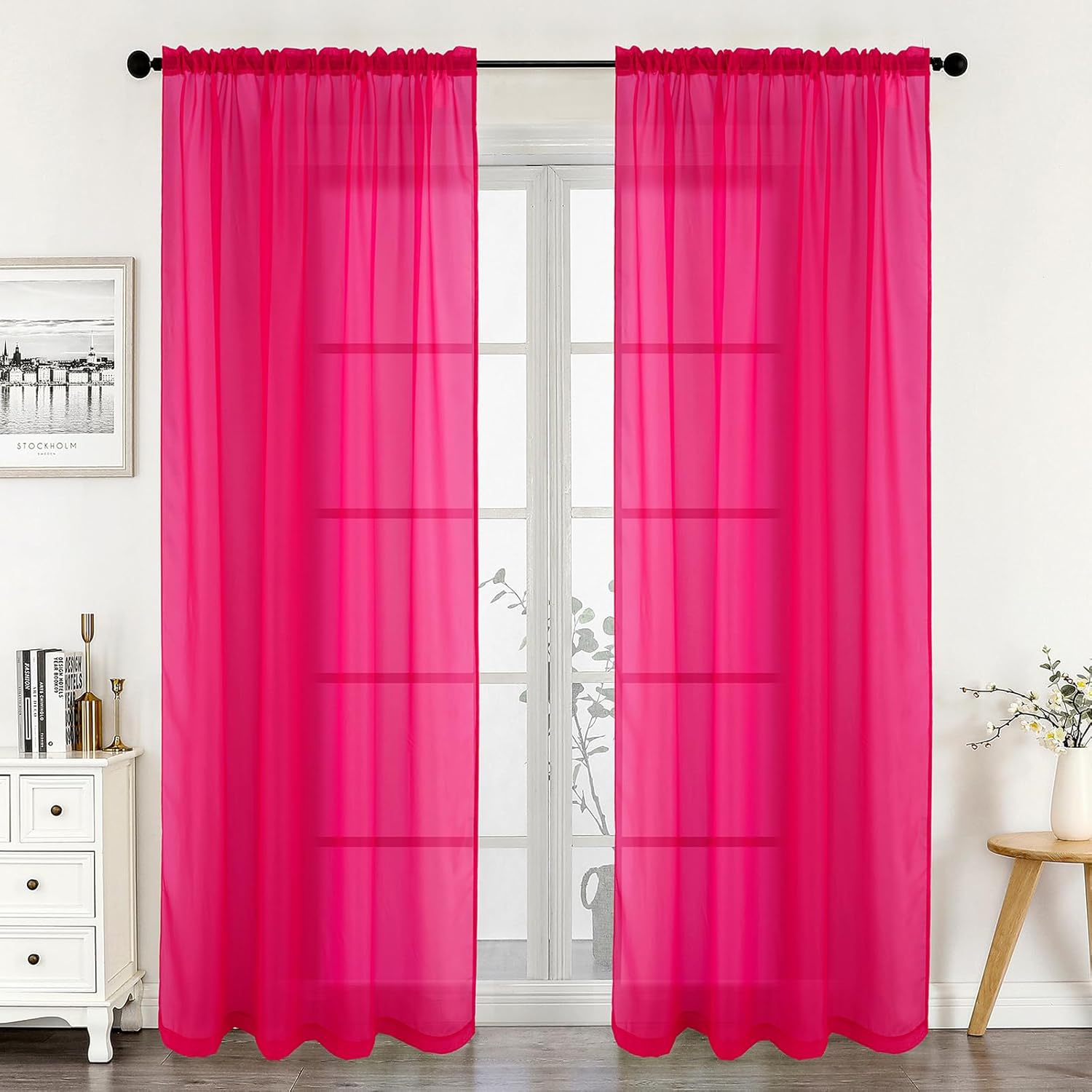 Window Treatments - Tony's collection Fuchsia Sheer Curtains, Backdrop Drapes Curtains Panels with Rod Pockets - Wedding Ceremony Party Home Window Decorations(34x95 Inch, Fuchsia,2 Panels)