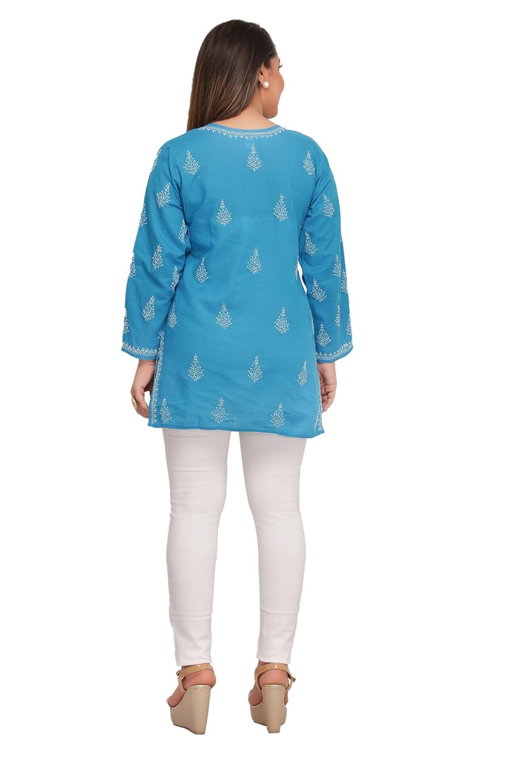 ada lucknow chikankari hand embroidered women's cotton short top a210673