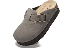 Vayfio Women's Suede Clogs Cork Footbed Sandals Comfort Platform Mules with Arch Support Adjustable Buckle Slip On Slippers
