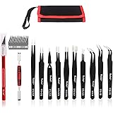 Precision Tweezers Set, Kaisi 12 PCS ESD Tweezer Set, Anti-Static Stainless Steel Tweezers Kit Curved Tweezers for Craft, Jew