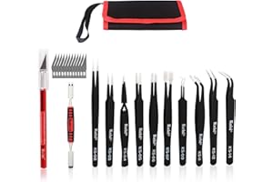 HENGTIANMEI Precision Tweezers Set, Kaisi 12 PCS ESD Tweezer Set, Anti-Static Stainless Steel Tweezers Kit Curved Tweezers for Craft, Jewelry, Electronics, Laboratory Work