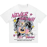 QJQ Men's Graphic Tees Short Sleeve Crewneck T Shirts Y2k Streetear Tops Cyberpunk Vintage Figure Print Shirts