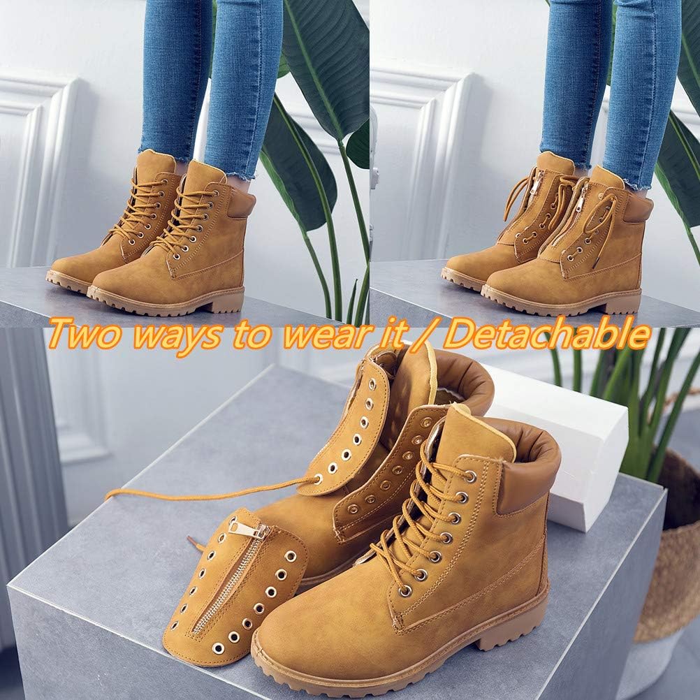  | DADAWEN Women's Round Toe Waterproof Ankle Bootie Lace Up Low Heel Work Combat Boots | Ankle & Bootie