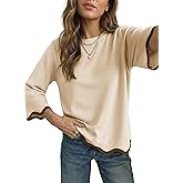 Dokotoo Women's Wool Blend Sweaters Crewneck 3/4 Sleeve for Spring Summer 2026 Trendy Ruffle Casual Knit Pullover Tops