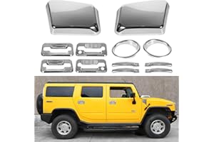 USSKYBOY Door Handle Cover Chrome Trims ＆ Front Bumper Driving Fog Light Ring Bezels Covers Trim ＆ Side Air Intake Hood Vent Cover Chrome Bezel Exterior Accessories for Hummer H2 2003-2009 (12pcs)