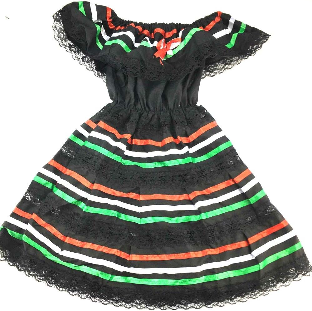 Mexican Dress Child Costume Coco Theme Party, Dress Hippie Size 1 Color Black