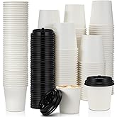SiliFine 250 Pack 4 oz Disposable Espresso Cups with Lids Set Bulk Paper Coffee Shots Cups with Black Lids for Hot Chocolate, Tea, Cocoa Drinks and Cold Beverages for Travel Office