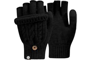 MA COWCF Winter Fingerless Gloves for Women Men Warm Knitted Convertible Mittens Flap Cover