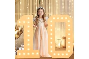 LOBOOM 3FT Light Up Numbers, White Giant Marquee Number Mosaic Number for 10th Birthday Backdrop Anniversary Decorations Large Numbers for Party Wedding Decor, Pre-Cut Foam Frame Number 10