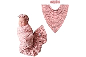Posh Peanut Swaddle Blanket & Headband Set – Viscose from Bamboo Stretchy Baby Swaddle for Newborn Girls, Receiving Blanket or Nursing Cover (Emmilene)