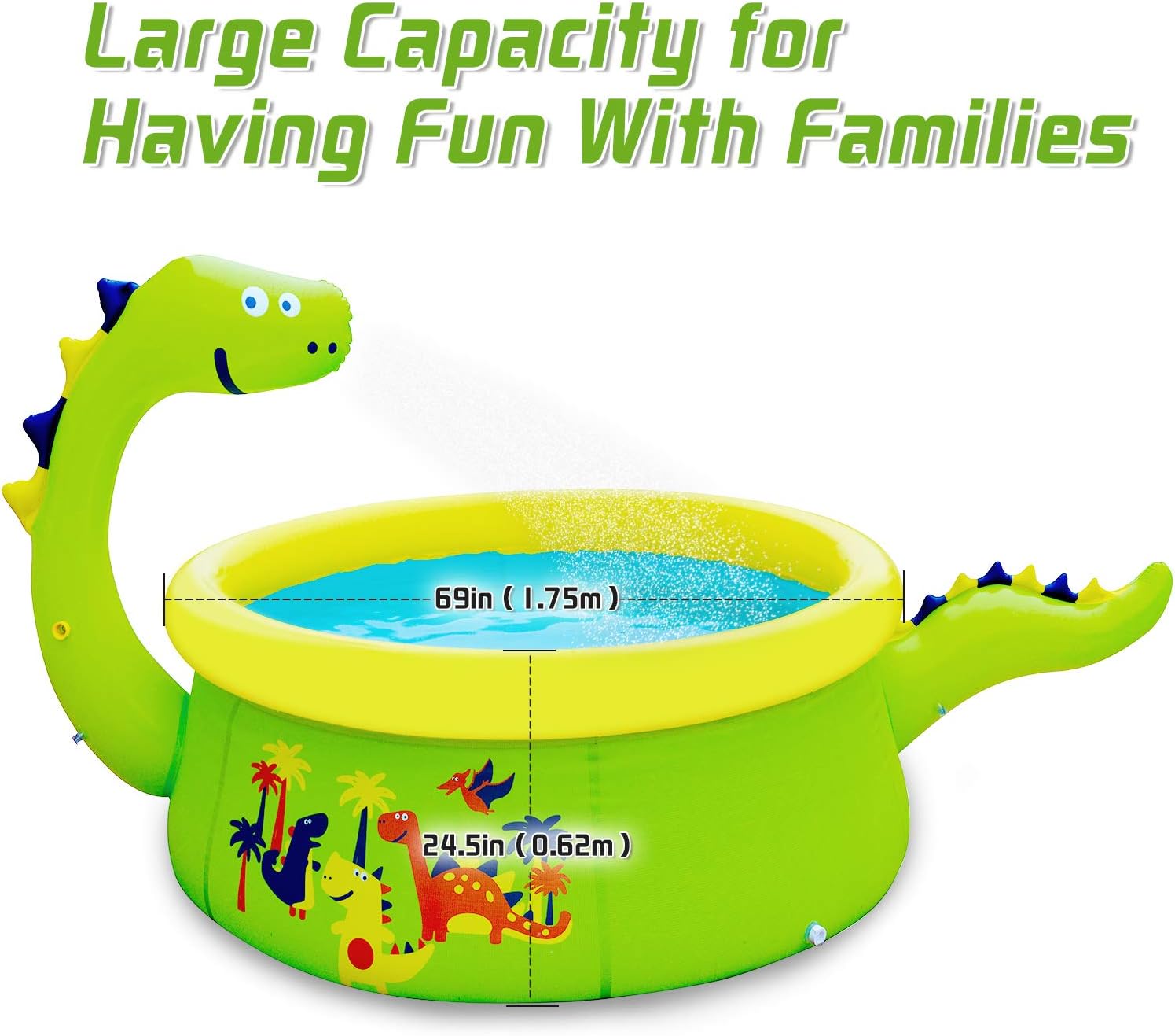 Lunvon Inflatable Swimming Pool for Kids, Dinosaur Pool Sprinkler Water Toys, Size 70" X 25", Kiddie Pool for Age 3+, Upgrade Green: Home & Kitchen