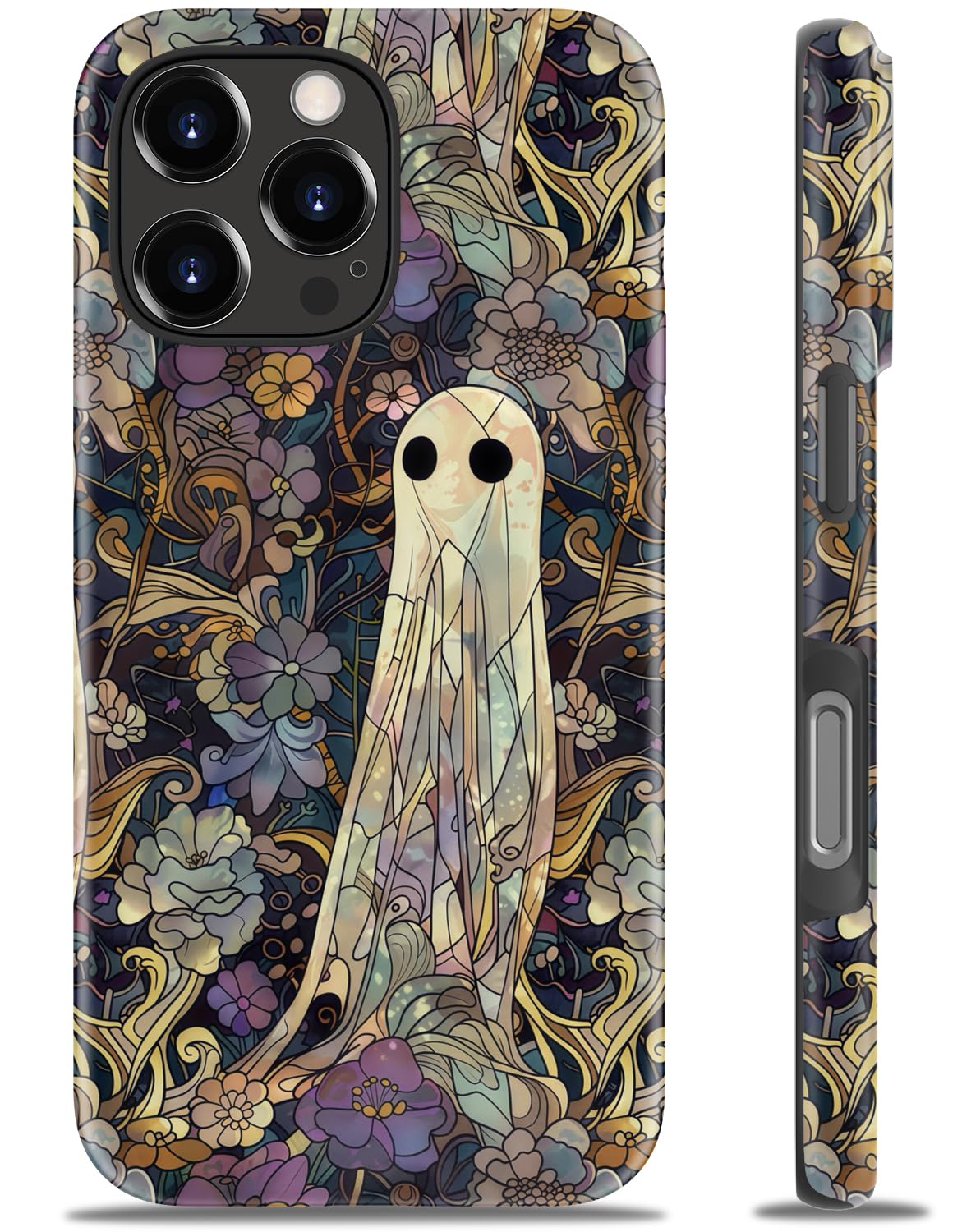 Photo 1 of DEENAKIN for iPhone 16 Pro Case - Wireless Charging Compatible - Dual-Layer Hard Shell & Silicone Cover - Protective Phone Case with Trendy Cute Designs for Women - Floral - Enchanted Ghost