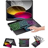 Baisla iPad 10th Generation Case with Keyboard 10.9" & iPad 11th (A16) & iPad Air 11 (M3/M2), Multi Trackpad, 360 Swivel & Rainbow Backlit for iPad Air 5th/4th,iPad Pro 11 4th/3rd/2nd/1st - Black