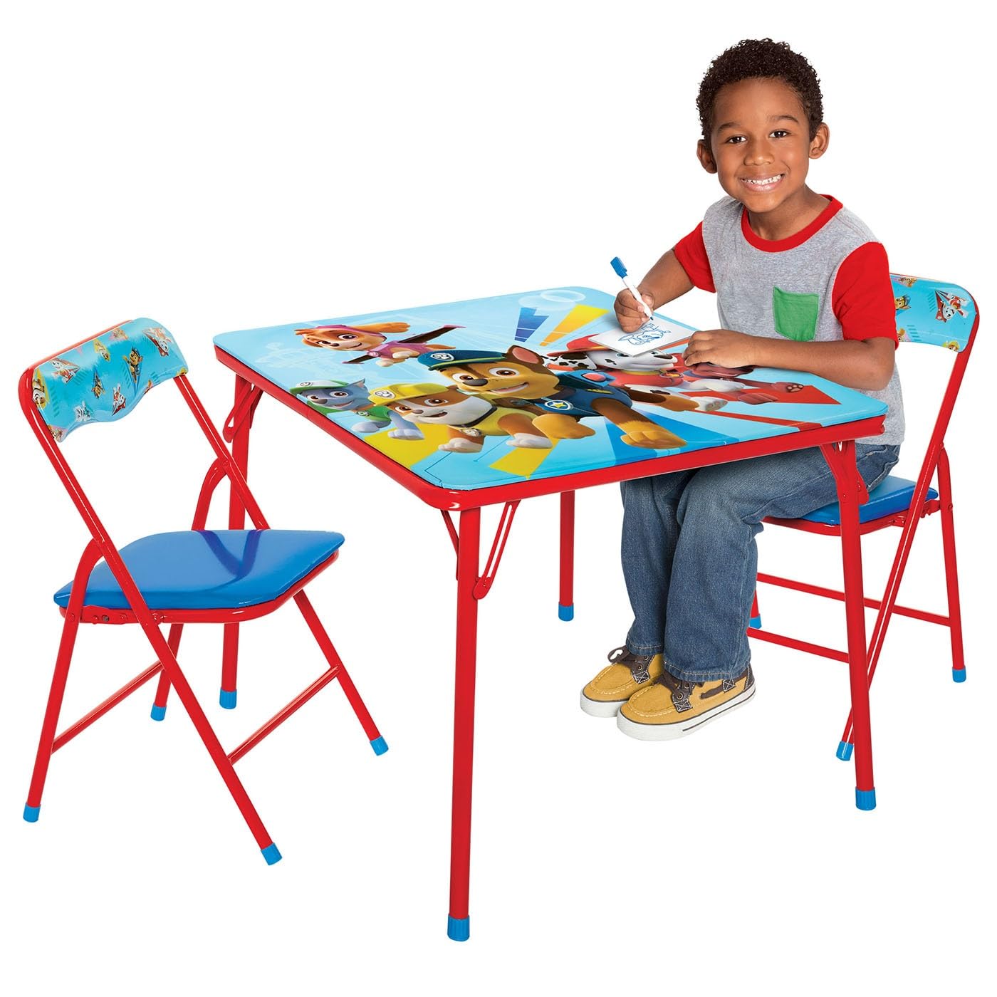 Paw Patrol Kids Table & Chairs Set for Kid and Toddler 36 Months Up to 7 Years, Includes: 1 Table (24" L x 24" W x 20" H), 2 Chairs (13" L x 13.5" W x 21" H) Weight Limit: 70 lb Image
