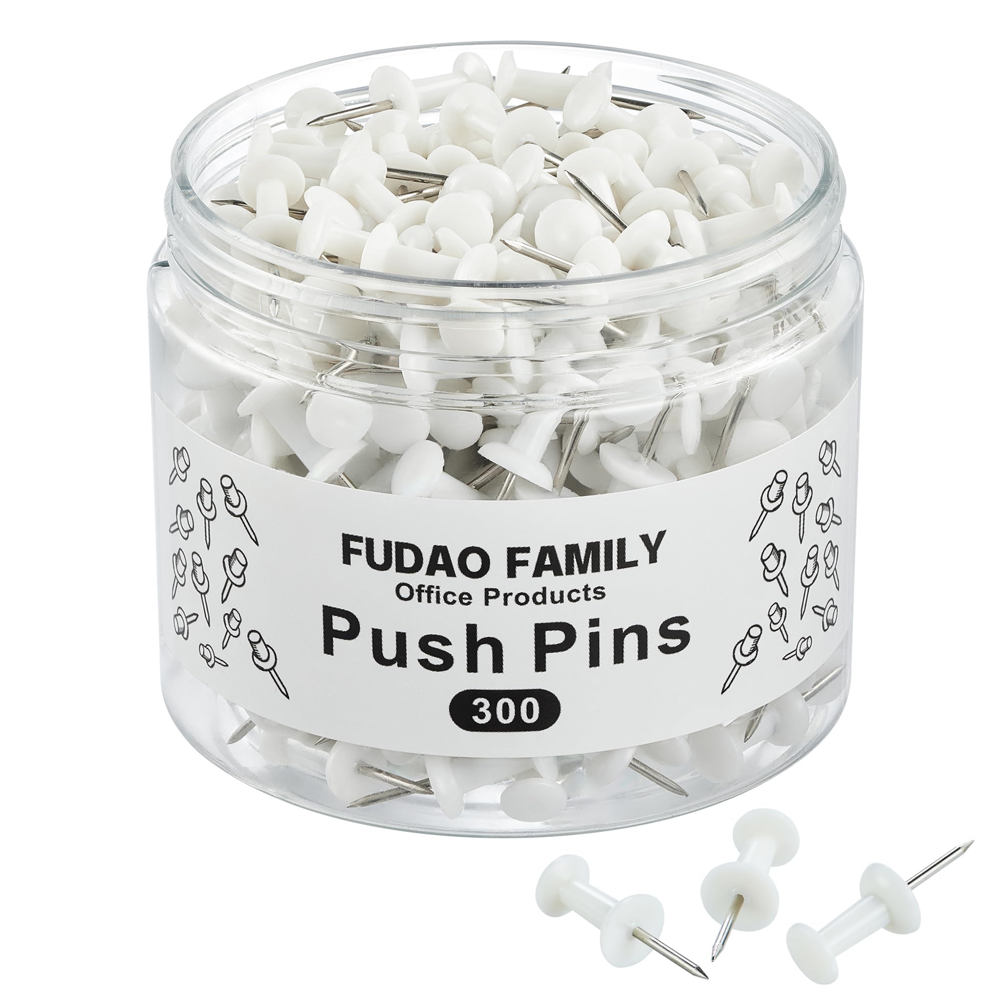 Photo 1 of FUDAO FAMILY 300pcs Push Pins for Bulletin Board, Thumb Tacks for Wall Corkboard, Map Pins - Home Office Craft Projects Plastic Head Steel Push Pin (White)