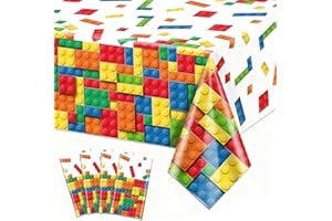 4Pcs Building Block Tablecloths, Rectangular Waterproof Colorful Blocks Bricks Table Cover for Building Block Game Party Deco