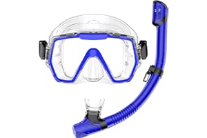 Honlanor Snorkel Set Adults Snorkeling Gear Anti-Leak and Anti-Fog Tempered Glass Lens Panoramic View Swim Mask Dry Top Snorkel Kit for Snorkeling Scuba Diving Swimming Travel with Carry Bag