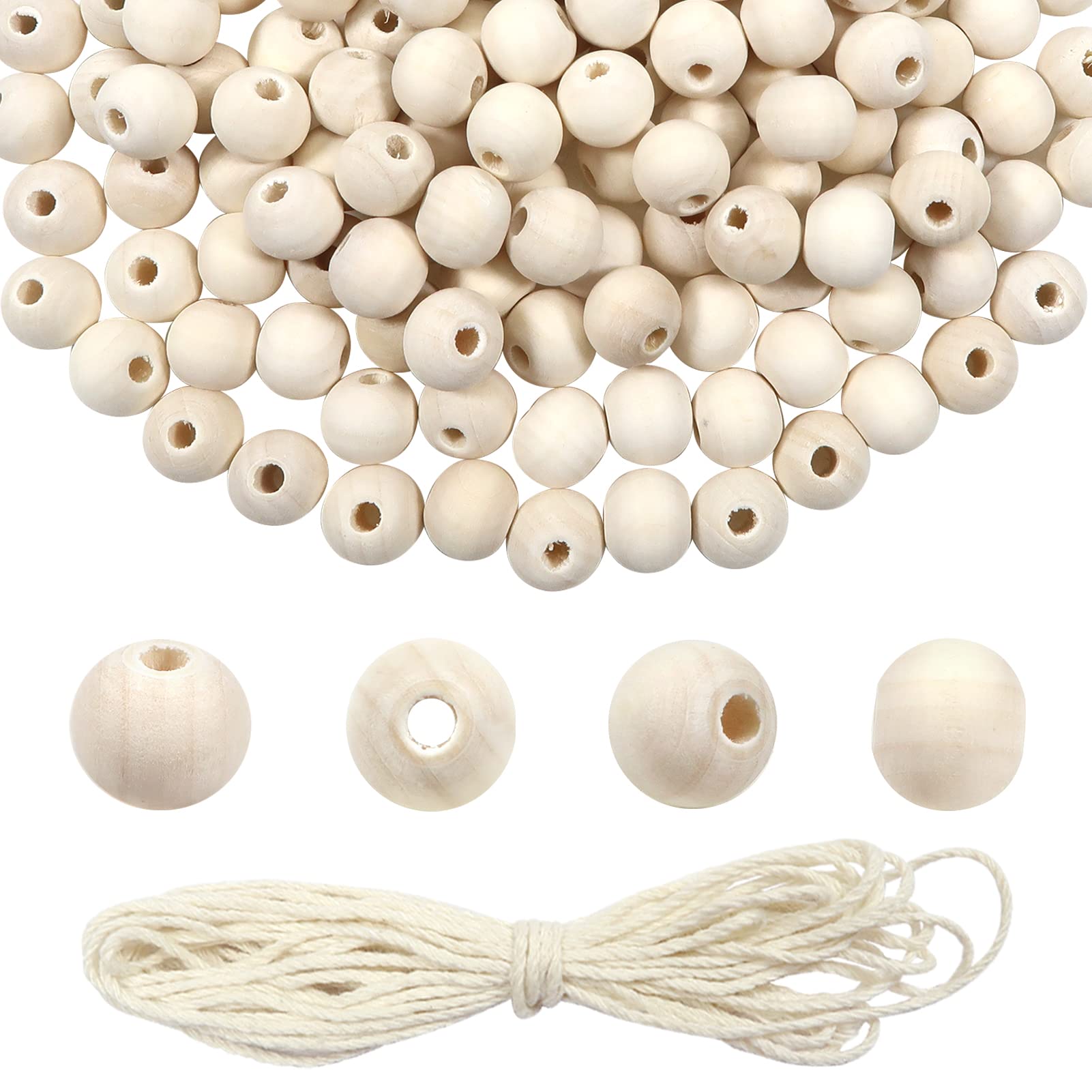 TOAOB 150pcs Natural Round Wooden Loose Spacer Beads for DIY Jewellery Making, 10mm