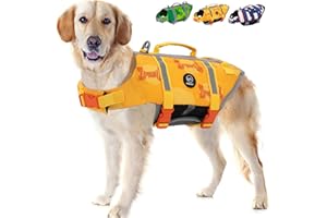EMUST Dog Life Jacket, Pet Life Vests for Swimming, Beach Boating with High Buoyancy, Exquisite Chinese Embroidery Style Dog Flotation Vest L, OrangeBone