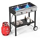 ROVSUN 2 Burner Outdoor Propane Gas Stove with Auto-ignition, Regulator & Shelf, 150,000 BTU Powerful Stand Cooker for Backya
